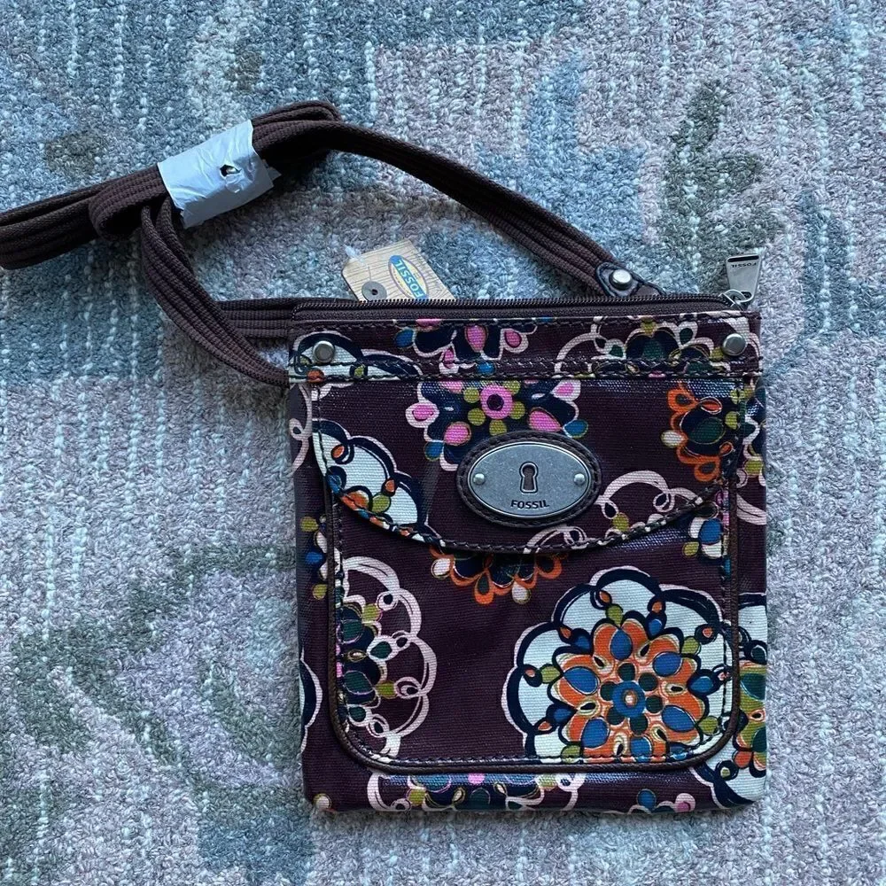 Fossil Round Floral Design Crossbody Purse